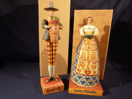 Jim Shore Bounty &amp; Give Thanks Pilgrim Thanksgiving Figurines Mint In Orig Boxes - £39.52 GBP