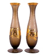 Vintage Pair Germany Made Etched Glass Bud Vase with Gilt Design - 10.25... - $224.11 CAD