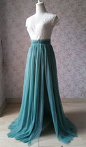 Misty Green Side Slit Tulle Skirt Outfit Bridesmaid Plus Size Tulle Maxi Skirt image 2