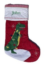 Pottery Barn Kids Quilted Dino w/ Tree Christmas Stocking Monogrammed JOHN - $24.63