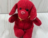 Commonwealth small mini red plush beanbag puppy dog gold ribbon bow no s... - $15.58