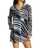 NWT BLUE / ROD BEATTIE swimsuit cover up coverup button-up chiffon black... - $67.91 CAD