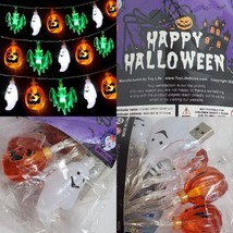 Halloween String Lights USB  Battery Ghosts Bats Pumpkins 17 ft, 30 Lights - £9.32 GBP