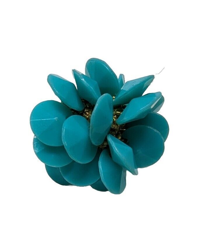 Vintage Hand Made Beaded Flower Stretch Ring Crocheted Cocktail  band - $7.92