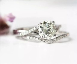 2Ct Round Cut Lab-Created Diamond Wedding Bridal Ring Set 14k White Gold Plated - £118.22 GBP