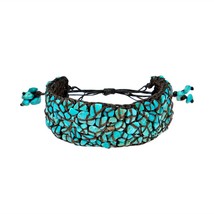 Pretty Handmade Turquoise Wax Rope Pull Stone Bracelet - £13.49 GBP