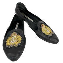 Veronica Beard Black Flats 36.5 Royal Navy Gold Patch  - $34.64