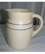Vintage Hand Turned Pottery Milk Pitcher 32 Ounce Blue Stripe - $833.53 MXN