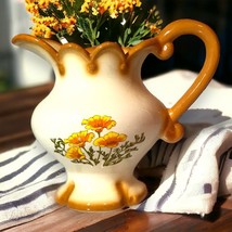 Vintage Handmade Ceramic Pottery Water Pitcher Retro Floral Design Vase - $9.49