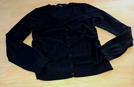 MAURICES LADIES BLACK THIN BUTTON CARDIGAN-M-RAYON/POLYESTER-BARELY WORN... - $7.69