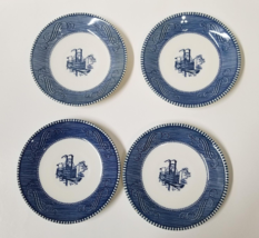4 Currier &amp; Ives Saucers Riverboat Paddle Boat 6 1/4&quot; Blue White Set - £7.11 GBP