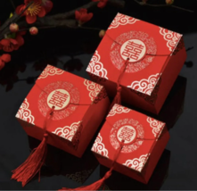 10pcs Double Happiness Traditional Red Wedding Favor Boxes with Tassel(S/M/L) - £9.97 GBP