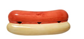 Ceramic Hotdog  Shaped Condiment Holder Divided Dish Tailgate party acce... - $9.46