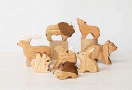 Forest animals set Wooden animal figurines Gifts for kids Educational toys bison - £52.99 GBP