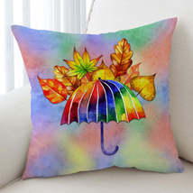 Colorful Umbrella and Autumn Leaves Cushion Cover - $12.90