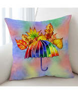 Colorful Umbrella and Autumn Leaves Cushion Cover - $239.17 MXN