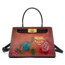 Vintage Elegant Women Bag 2022 New First Layer Cow Leather Handbag Handmade Embo - £95.94 GBP