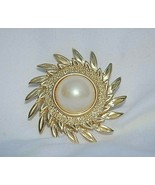 Gold Tone Blazing Sun w Jelly Belly Faux Pearl Pin Brooch Costume Jewelry c - £13.28 GBP