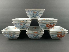 11 Takahashi Flora San Francisco 4&quot; Square Bowls Set Vintage Painted Porcelain - £70.69 GBP