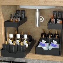 Under Sink Organizer L-Shaped, 2 Tier Bathroom Organizer, Narrow Space Under Sin - £42.35 GBP