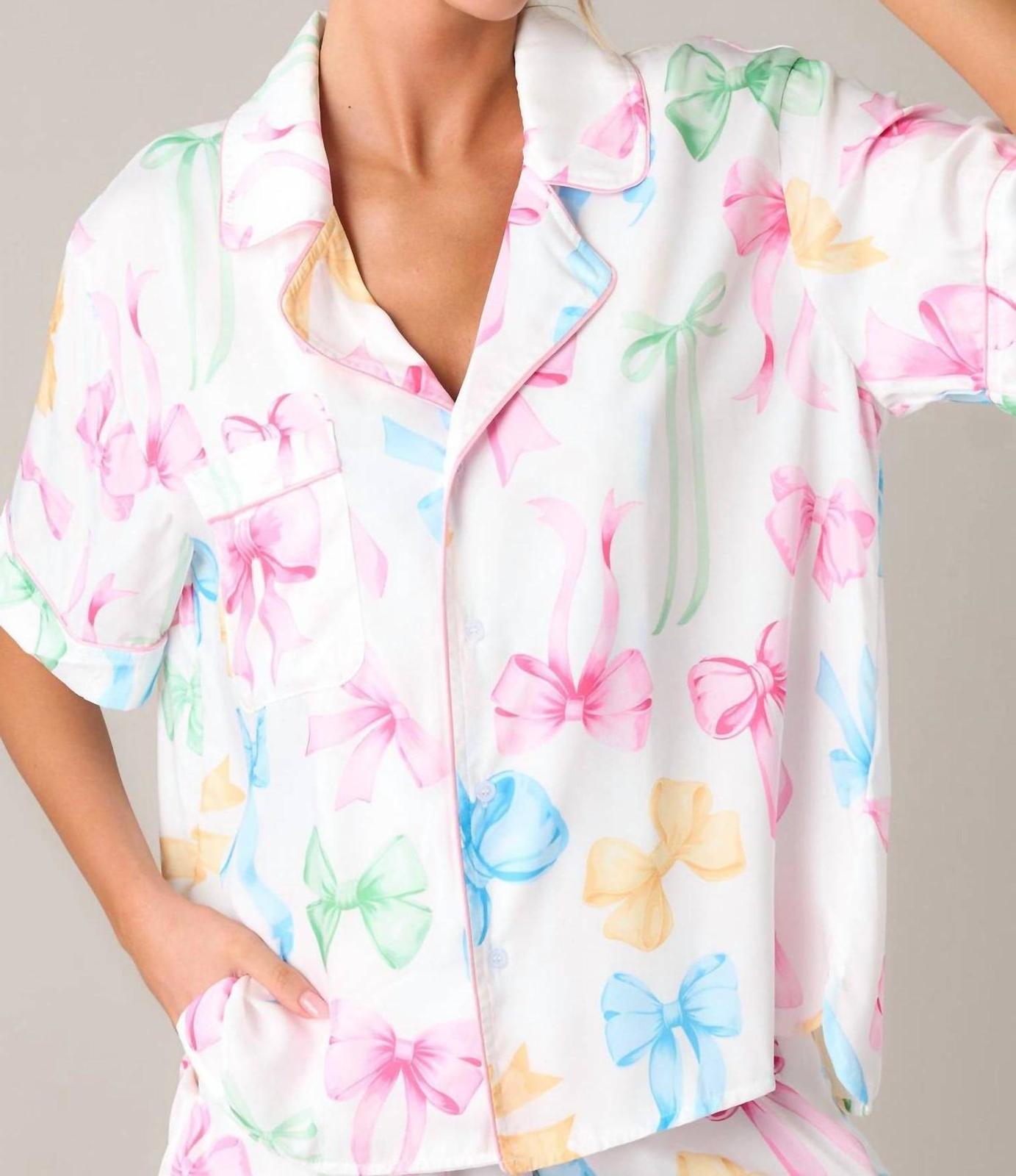 Peach Love Bow Satin Pajama Top Size L - $37.62