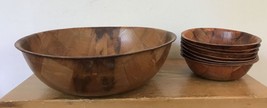 Vintage 70s 8 Piece Parquet Woven Wood Wooden Serving Salad Bowl Set Ser... - $39.99