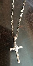 925 Sterling Silver Men&#39;s Womens Cross Crucifix Pendant &amp; Figaro Chain 20 24 30 - £50.64 GBP
