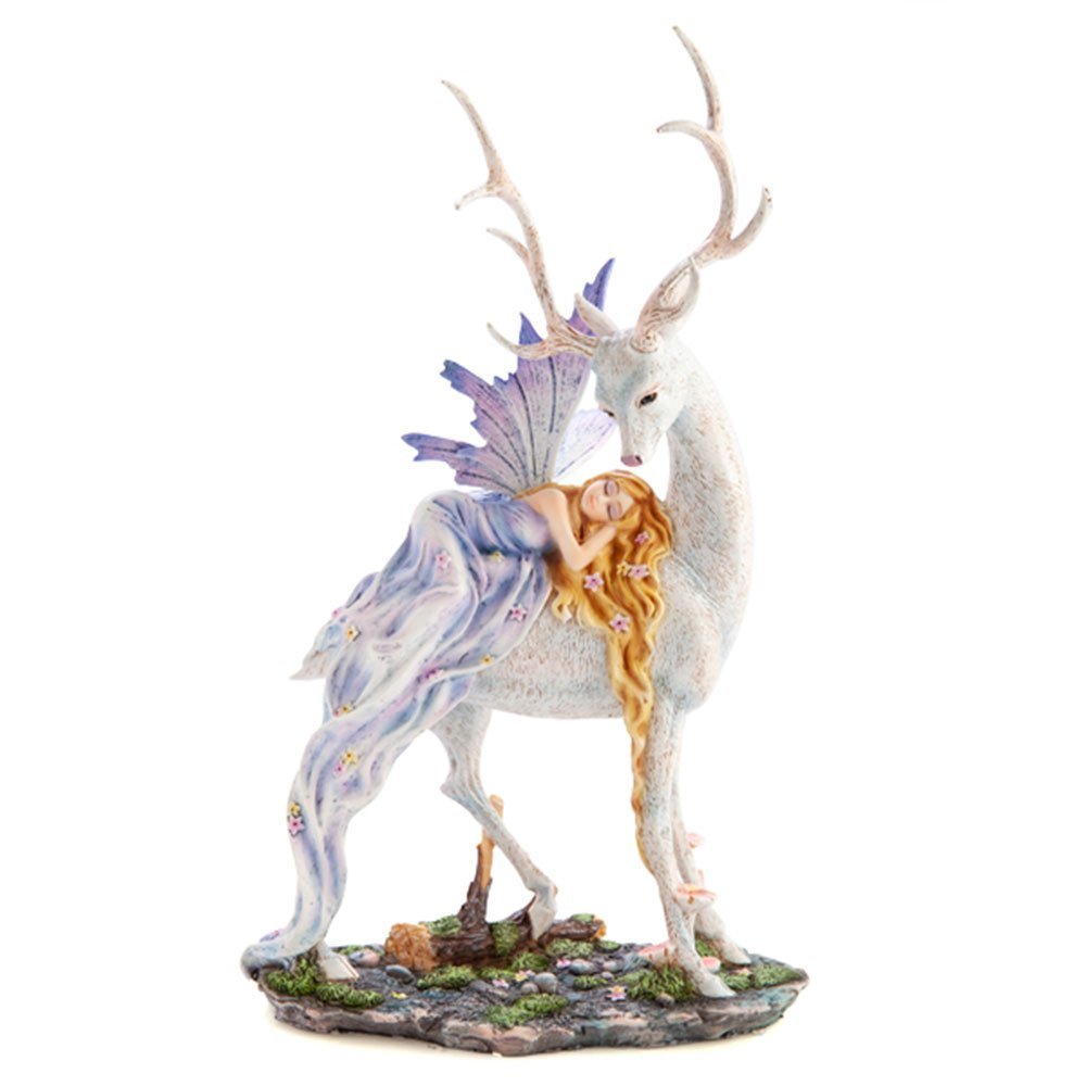 Woodland Fairy Sleeping on Snow Deer Figurine - $123.94
