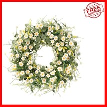 Charming 24-Inch White Daisy Wreath with Green Eucalyptus for Festive Decor - $779.75 MXN