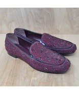 Donald Pliner Women&#39;s Loafers Size 9 N Burgundy Velvet Rhinestone Shoes - £60.32 GBP