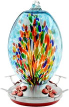 Hummingbird Feeder for Outdoors - Hand Blown Glass -Patio Large 30 Ounces Colorf - £28.31 GBP