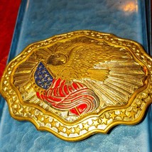 Crumrine Vintage Eagle Gold~with American flag Belt Buckle - £31.03 GBP