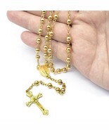 METAL ROSARY 26&quot; Necklace 6&quot; Drop 6mm Gold Tone Prayer Beads Catholic Cr... - €3,39 EUR