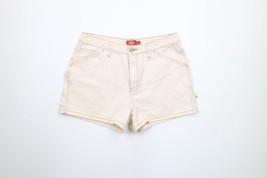 Vtg Dickies Womens 7 Distressed Spell Out Denim Carpenter Shorts Beige Cotton - £35.01 GBP