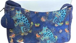 Laurel Burch Feline Cat Small  Purse Tote Bag Handbag Blue - £27.19 GBP