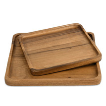 Set of 2 Kitchen Décor Rectangular Rain Tree Wooden Serving Tray &amp; Snack Plate - £30.34 GBP