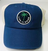 NWT Life Is Good Hat Palm Tree Patch Hat Navy And White Baseball Mesh Back - £12.84 GBP