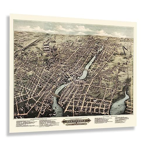 1877 Pawtucket & Central Falls Rhode Island Bird's Eye View Map Print Poster - $39.99 - $54.99