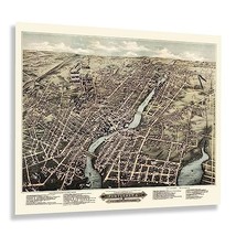 1877 Pawtucket &amp; Central Falls Rhode Island Bird&#39;s Eye View Map Print Poster - £31.46 GBP+