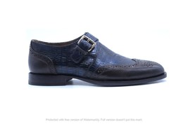  Blue Wingtip Monk Strap Dress Shoes For Men, Genuine Leather Custom Shoes - $161.49