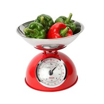 Dexam 5 Kg Stainless Steel Retro Kitchen Scales with a Large Bowl, Red  - $87.00