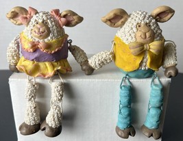 Set Of 2 WMG 2004 Easter Spring Decor Farmhouse Sheep Shelf Sitters - £12.13 GBP