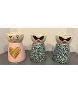 3pc Lot Mint And Soda Face Vase 7” Glitter Heart &amp; Green/ Sunglass Ceram... - $734.58 MXN