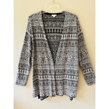 J. Jill Sz L Black White Jacquard Open Front V Neck Cardigan Sweater Str... - $579.46 MXN