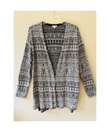 J. Jill Sz L Black White Jacquard Open Front V Neck Cardigan Sweater Str... - $577.45 MXN