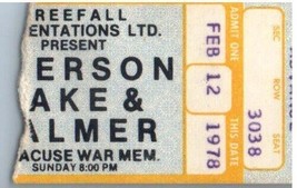 Emerson Lake Palmer Elp Concert Ticket Stub Février 12 1978 Syracuse New York - £43.43 GBP