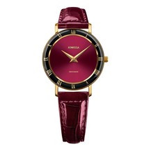 ROMA, Roman Gold Plated Swiss Quartz Watch, 15mm Band Black Burgundy Dial - $356.24