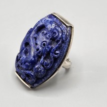 Sajen Sterling Silver Dragon Ring Lapis Lazuli Size 7.5 Carved Large Blue Stone - £77.32 GBP