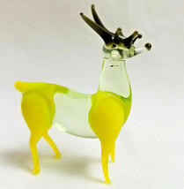 Russian Hand-Blown Art Glass Figurine Deer Doe Buck Fawn Bright Yellow - £19.58 GBP