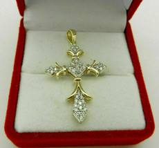 1.01Ct In Round Cut Simulated Diamond Cross Pendant With 925 Silver Gold... - $118.00